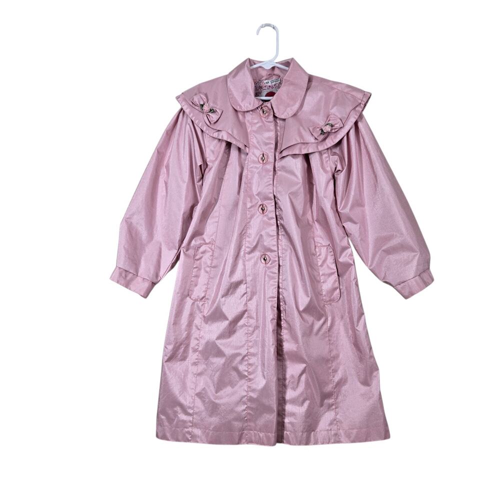 Y2K F.W. Fischer Coat Girls 6X Pink Satin Bow Trim Coquette Princesscore